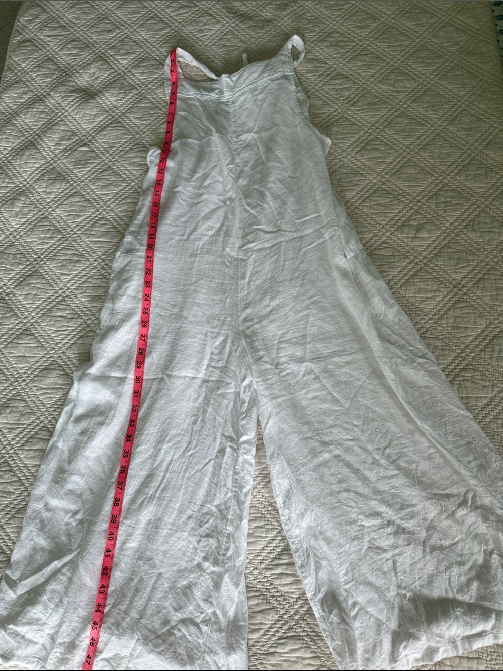 haute hippie style linen blend strappy wide leg jumpsuit Overalls Size XL White - Picture 9 of 13